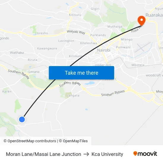 Moran Lane/Masai Lane Junction to Kca University map