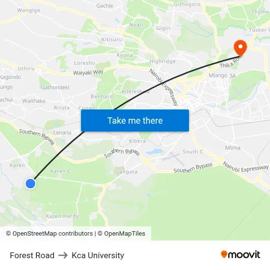 Forest Road to Kca University map