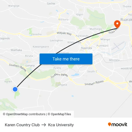Karen Country Club to Kca University map
