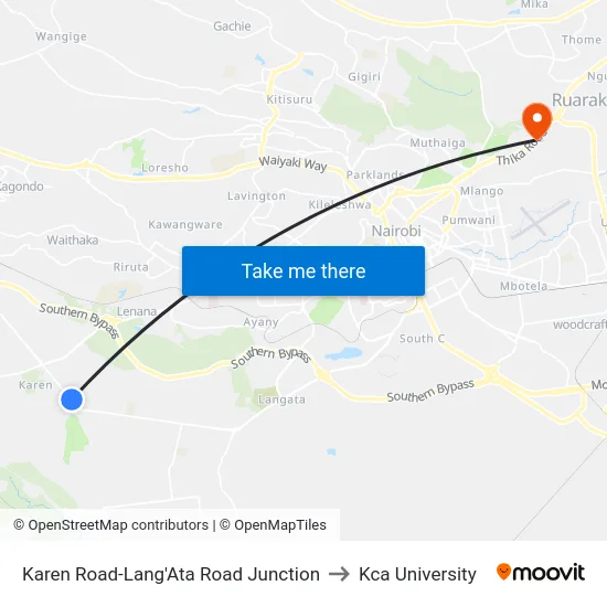 Karen Road-Lang'Ata Road Junction to Kca University map