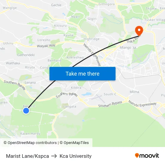 Marist Lane/Kspca to Kca University map