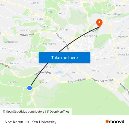 Npc Karen to Kca University map