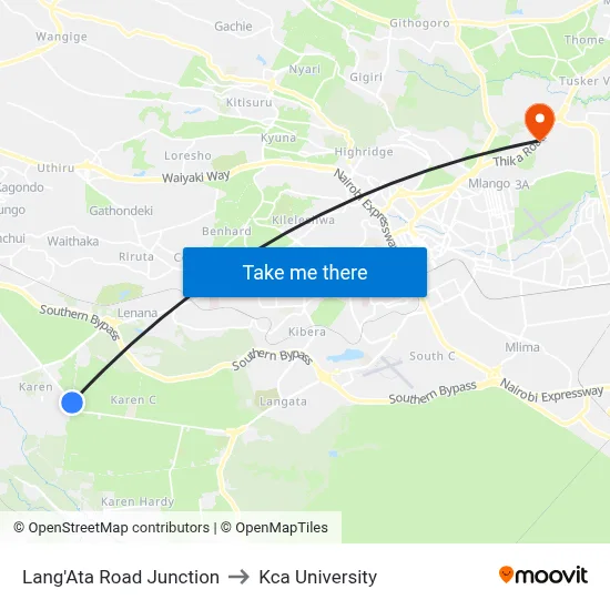 Lang'Ata Road Junction to Kca University map