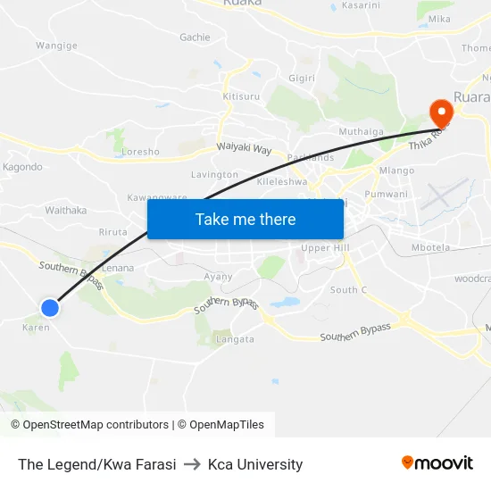 The Legend/Kwa Farasi to Kca University map