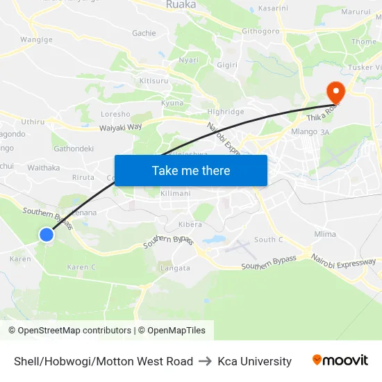 Shell/Hobwogi/Motton West Road to Kca University map