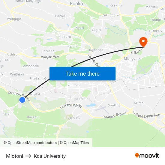 Miotoni to Kca University map