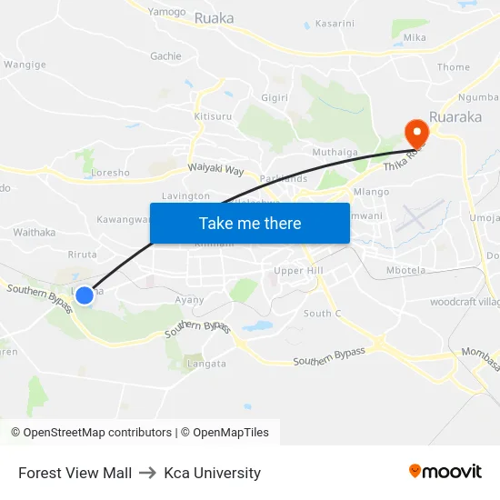 Forest View Mall to Kca University map
