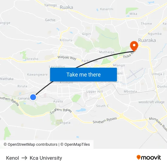 Kenol to Kca University map