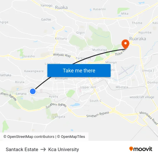 Santack Estate to Kca University map