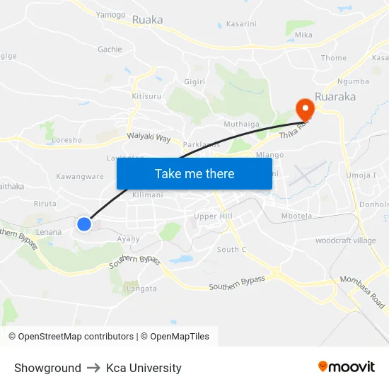 Showground to Kca University map