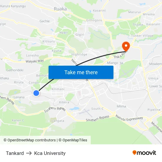 Tankard to Kca University map