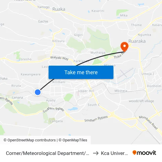 Corner/Meteorological Department/Total to Kca University map