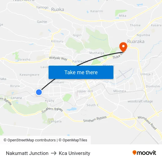 Nakumatt Junction to Kca University map