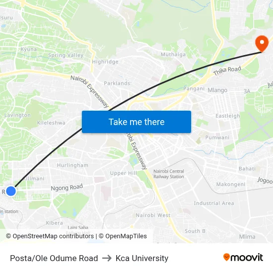 Posta/Ole Odume Road to Kca University map