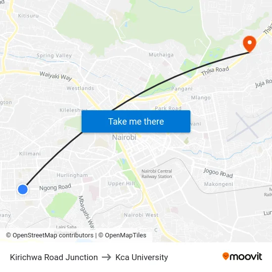 Kirichwa Road Junction to Kca University map