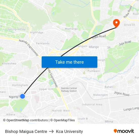 Bishop Maigua Centre to Kca University map