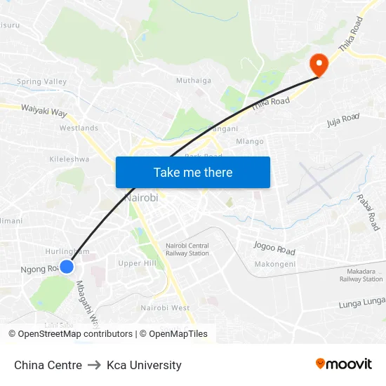 China Centre to Kca University map