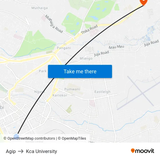 Agip to Kca University map
