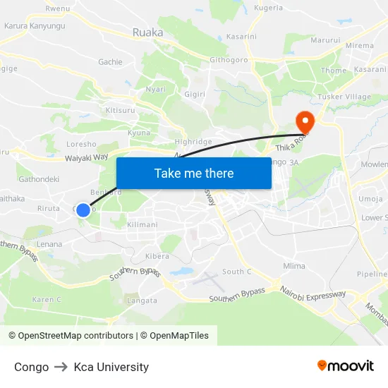 Congo to Kca University map