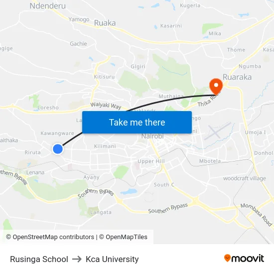 Rusinga School to Kca University map