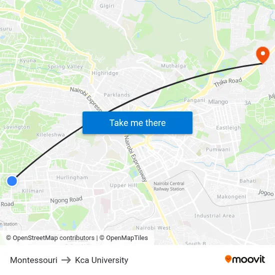Montessouri to Kca University map