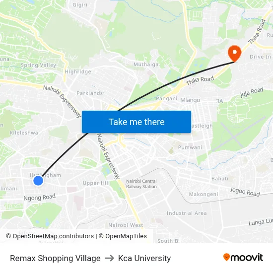 Remax Shopping Village to Kca University map