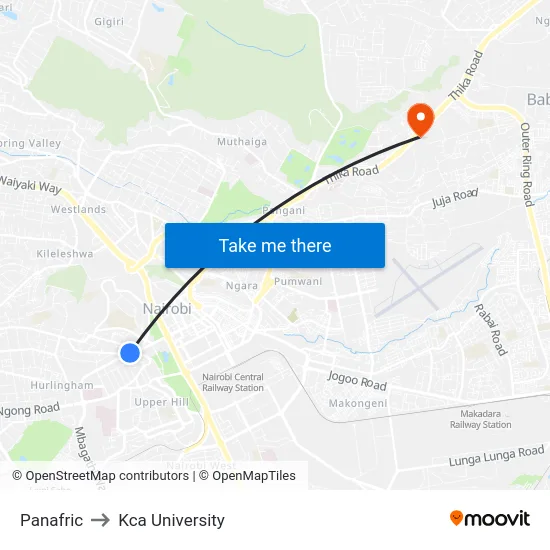 Panafric to Kca University map