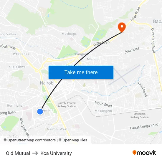 Old Mutual to Kca University map