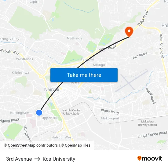 3rd Avenue to Kca University map