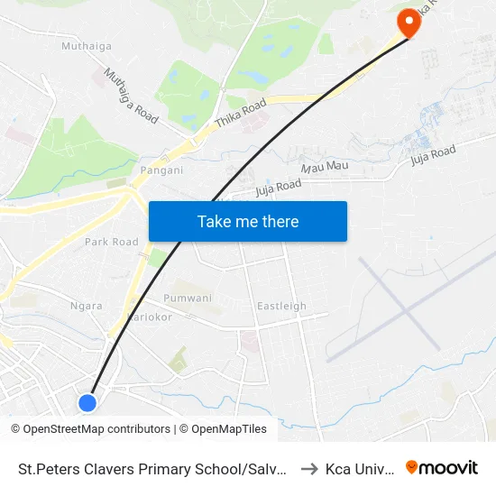 St.Peters Clavers Primary School/Salvation Army/Otc to Kca University map