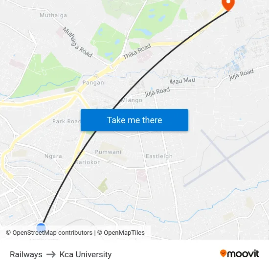 Railways to Kca University map