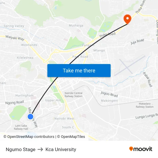 Ngumo Stage to Kca University map