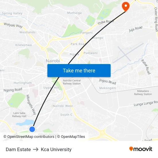 Dam Estate to Kca University map