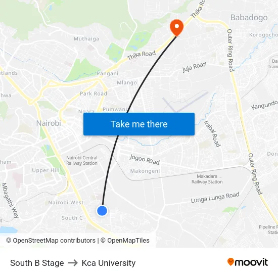 South B Stage to Kca University map