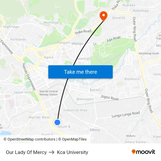 Our Lady Of Mercy to Kca University map