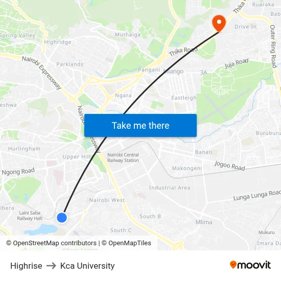 Highrise to Kca University map