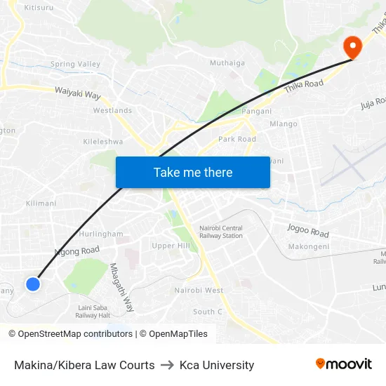 Makina/Kibera Law Courts to Kca University map