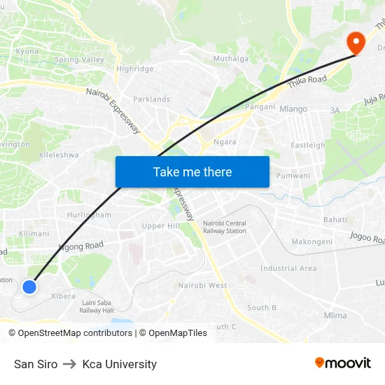 San Siro to Kca University map