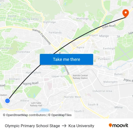 Olympic Primary School Stage to Kca University map