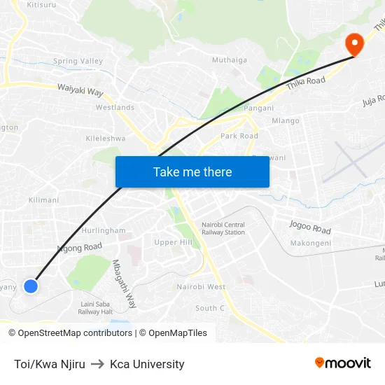 Toi/Kwa Njiru to Kca University map