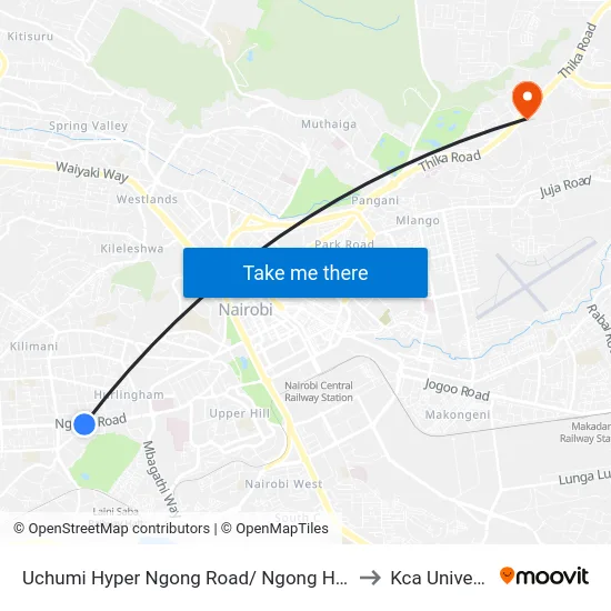Uchumi Hyper Ngong Road/ Ngong Hills Hotel to Kca University map