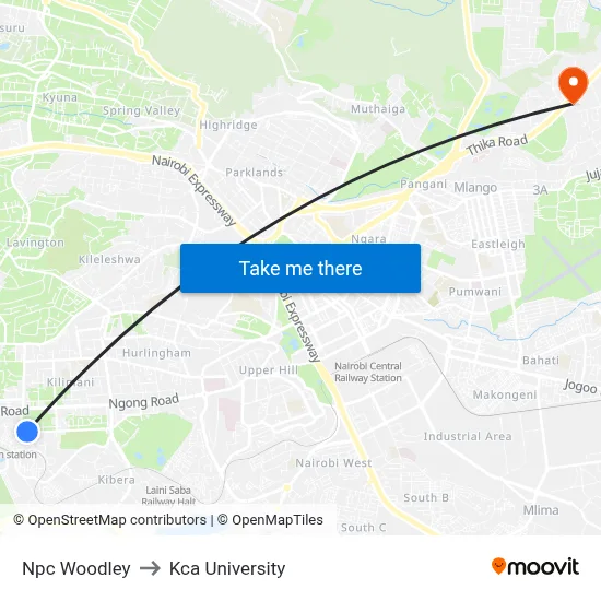 Npc Woodley to Kca University map