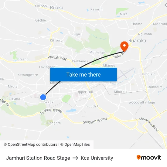 Jamhuri Station Road Stage to Kca University map