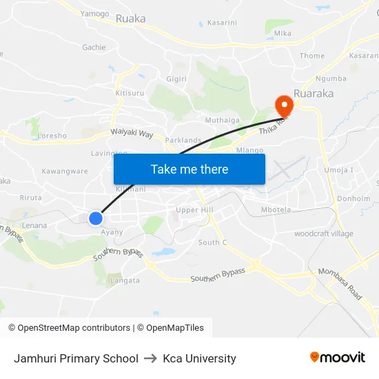 Jamhuri Primary School to Kca University map