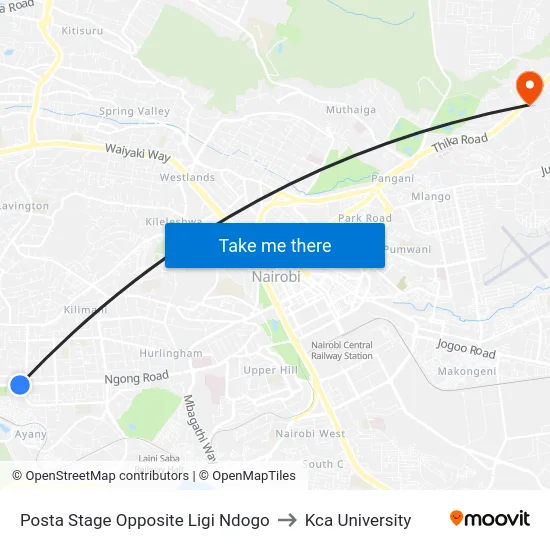 Posta Stage Opposite Ligi Ndogo to Kca University map
