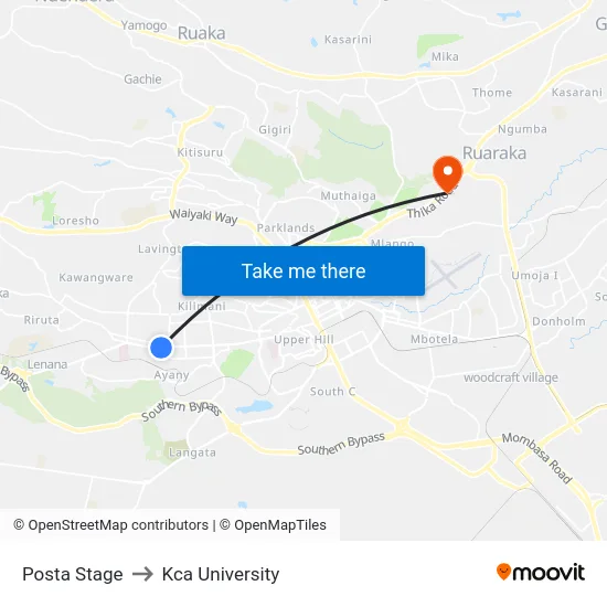 Posta Stage to Kca University map