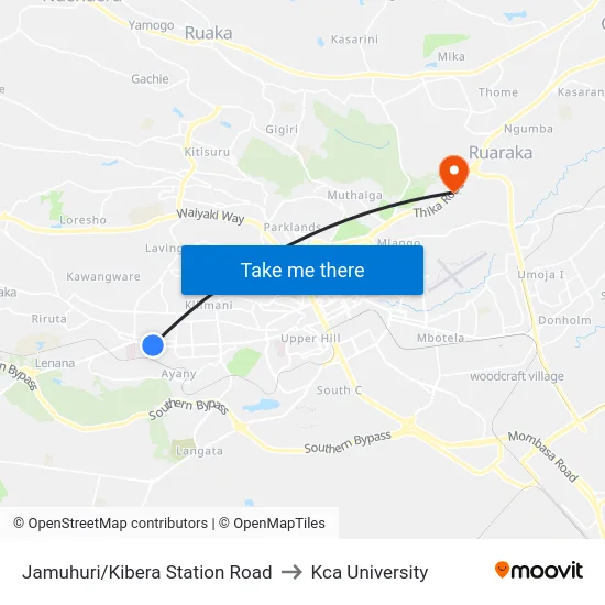 Jamuhuri/Kibera Station Road to Kca University map