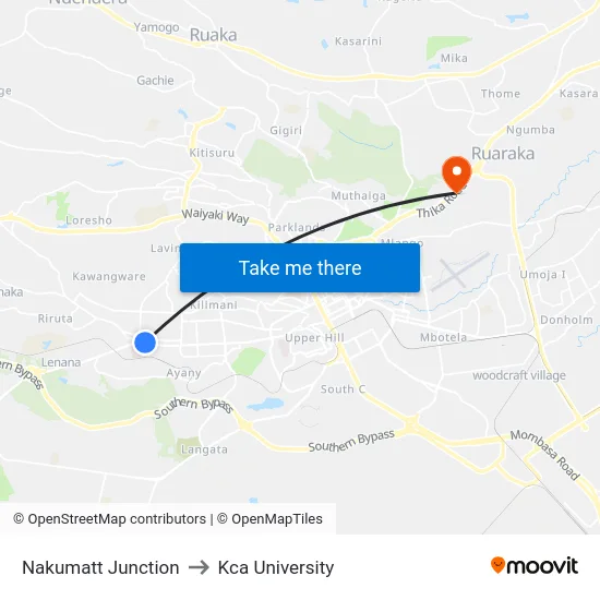 Nakumatt Junction to Kca University map