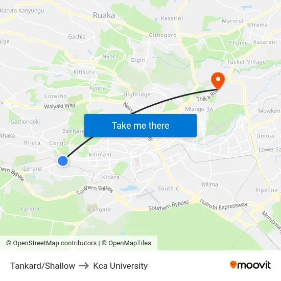 Tankard/Shallow to Kca University map