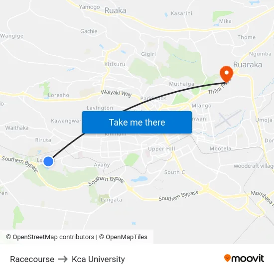 Racecourse to Kca University map